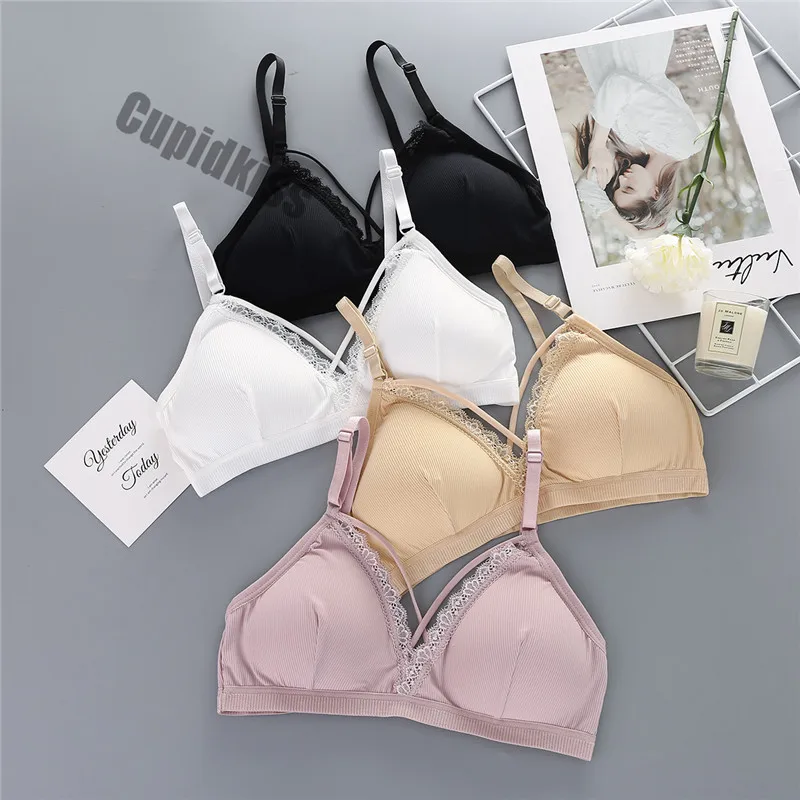 New ice silk thread wrapped chest, sexy lace beauty back no steel ring bra adjustable shoulder strap