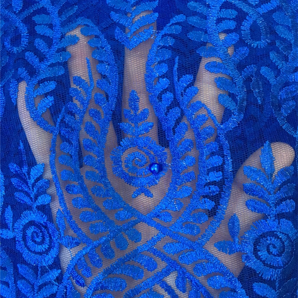 Желтая вышивка Анна французская сетчатая кружевная ткань с камнями и бусинами 5