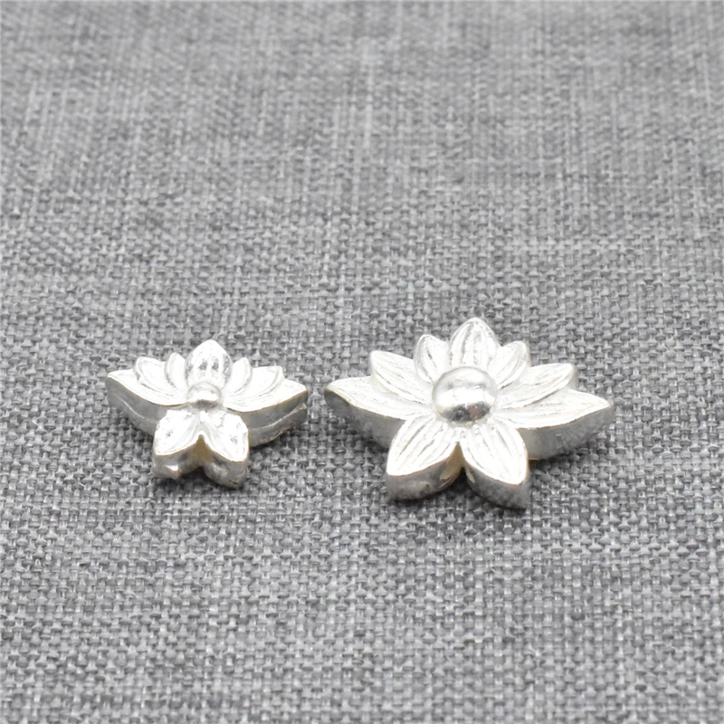 

4 Pieces of 925 Sterling Silver Lotus Beads 2-sided for Yoga Meditation Bracelet Necklace