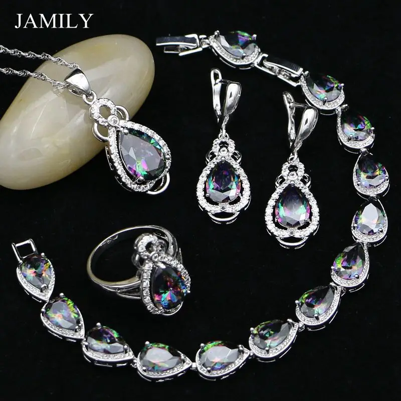 Красочные радужные кубические циркониевые бусы ювелирные наборы для женщин