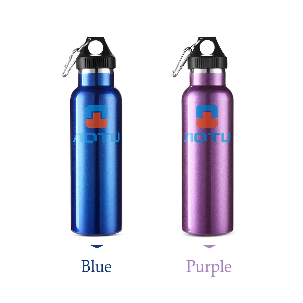 

600ml Double Wall Insulated Stainless Steel Water Bottle Cleaning Brush Kit Camping Hiking Bottles with Carabiner Easy to Carry