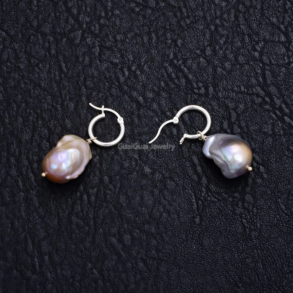 

GuaiGuai Jewelry 20mm White Kehsi Pearl Earrings-925 silver Lever back