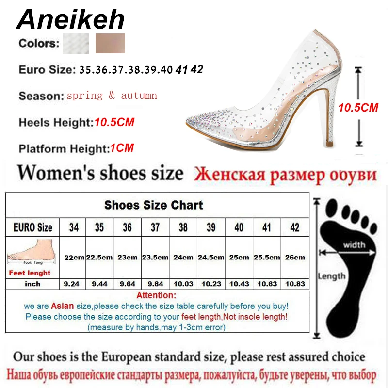 

Aneikeh Rhinestone Women PVC Clear Transparent Pumps Perspex Heel Stilettos High Heels Point Toes Shoes Ladies Party Dress Shoes