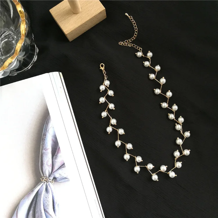 

Korea Handmade Pearl clavicle chain chocker collar short necklace neck Chain female Jewelry