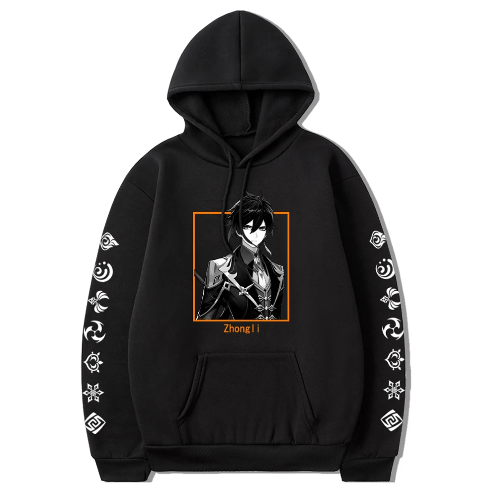 

Anime Genshin Impact Zhong Li Hoodie Fashion Zhongli Cosplay Costume Unisex Printed Casual Hooded Sweatshirts for Spring Autumn