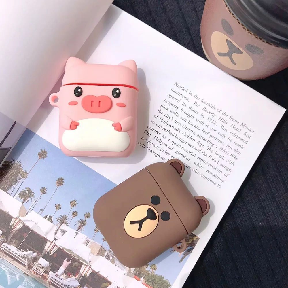 Чехол для Apple airpods чехол силиконовый чехол airpods чехол с брелок для ключей для Apple AirPods мультяшный наушник