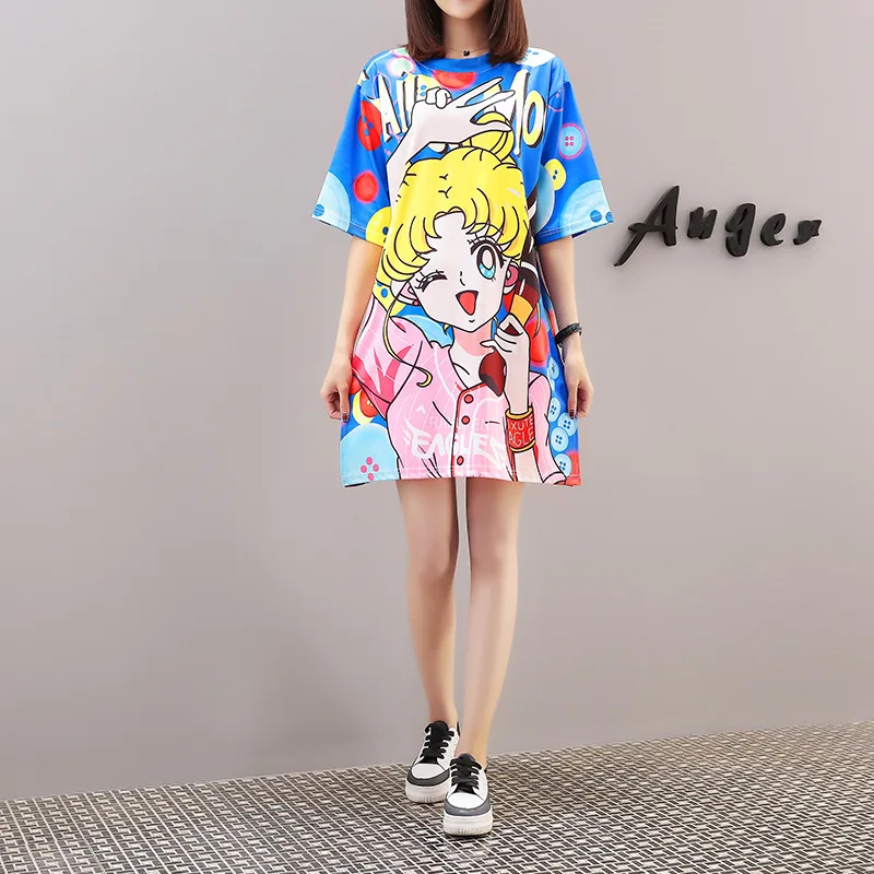 Летнее платье с мультяшным принтом Сейлор Мун уличные стильные свободные