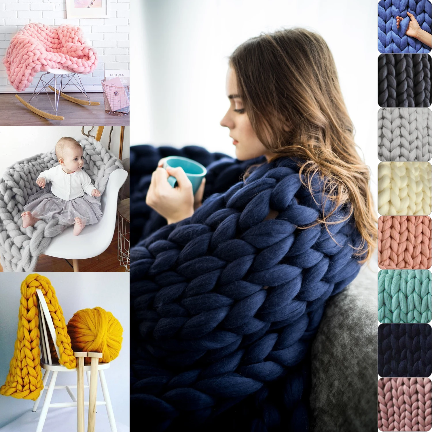 Warm Chunky Hand Knitted Blanket Thick Yarn Throw Arm Knit Sofa Bed Birthday Gift Home Decor D20 | Дом и сад