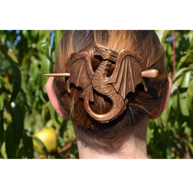 

Деревянный аксессуар для волос ручной работы, заколка для волос с изображением животных, сова, дракон, лошадь, ворона, улей, подарок на день С...