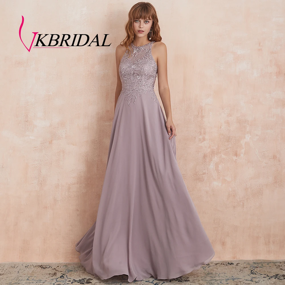 VKbridal шифоновое платье для подружки невесты длинное кружево с бисером кристалл