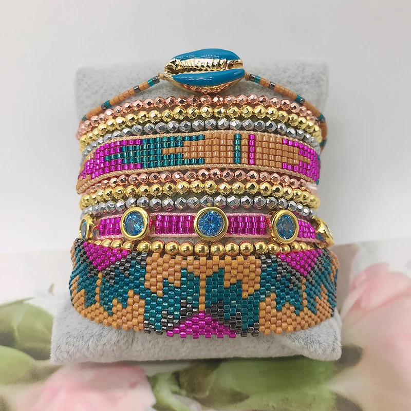 

ZHONGVI Miyuki Bead Tassel Bracelet For Women Fashion Evil Eye Bracelets Multilayer Crystal Jewellery 2021 Jewelry Wholesale
