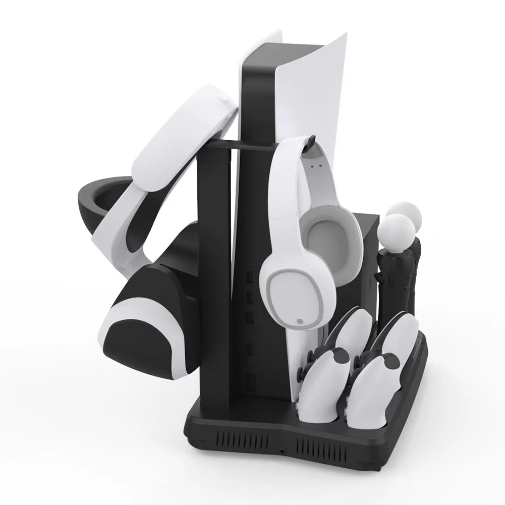 

For PS5 Vertical Cooling Fan Stand Dual Controller Charger Station for DE/UHD Game Console Bracket Headset Holder