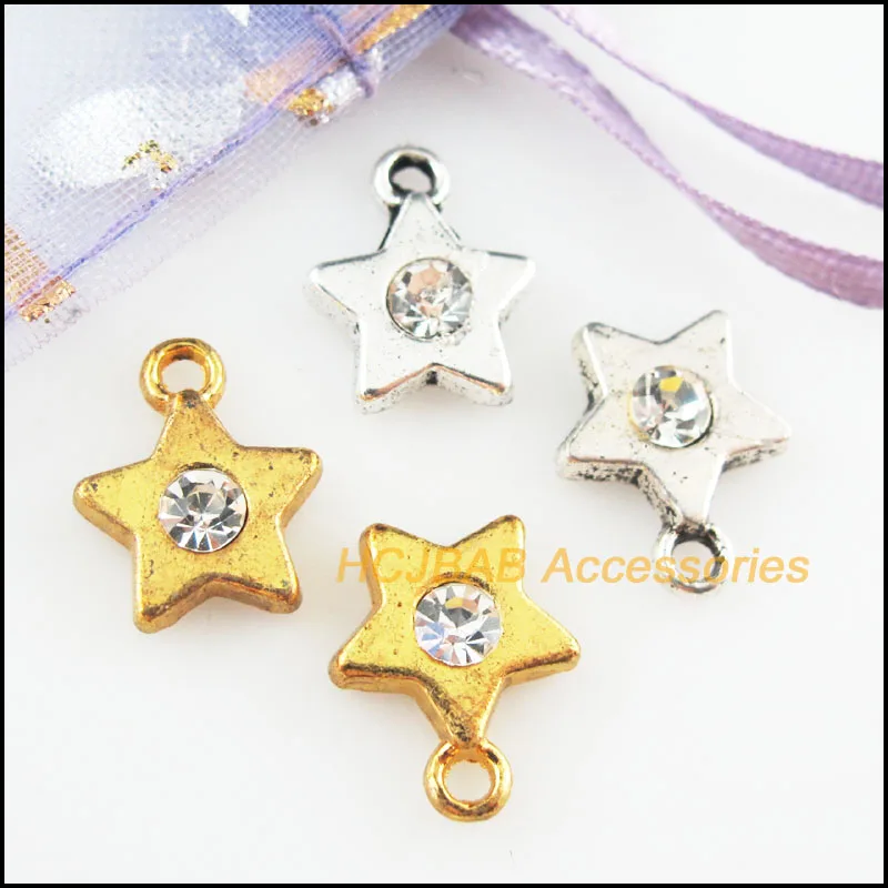 25 шт. Ретро Золотой Тибетский Серебряный тон звезда прозрачного хрусталя