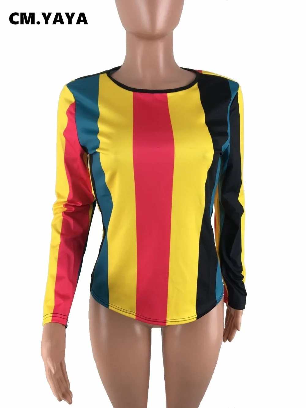 S XXL 2019 на весну и зиму Цвет Полосатый Принт футболки топы одежда с длинными