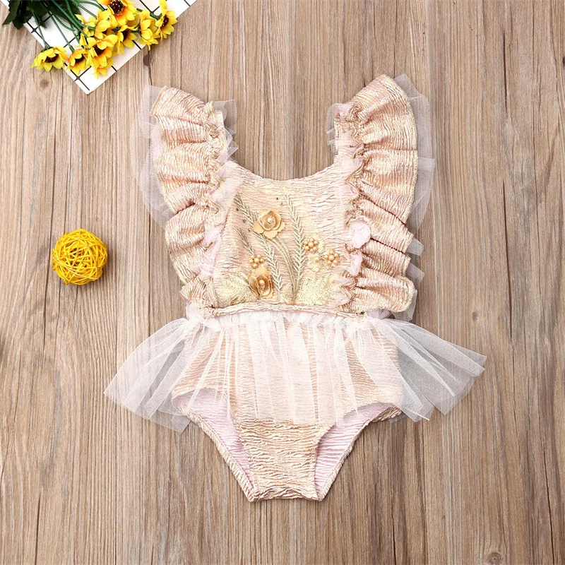

Baby Girl Fashion Romper Flying Sleeve Ruffled Short Sleeve Lace Dress Decorated Comfortable Jumpsuit 0-24 Months Baby Clothing