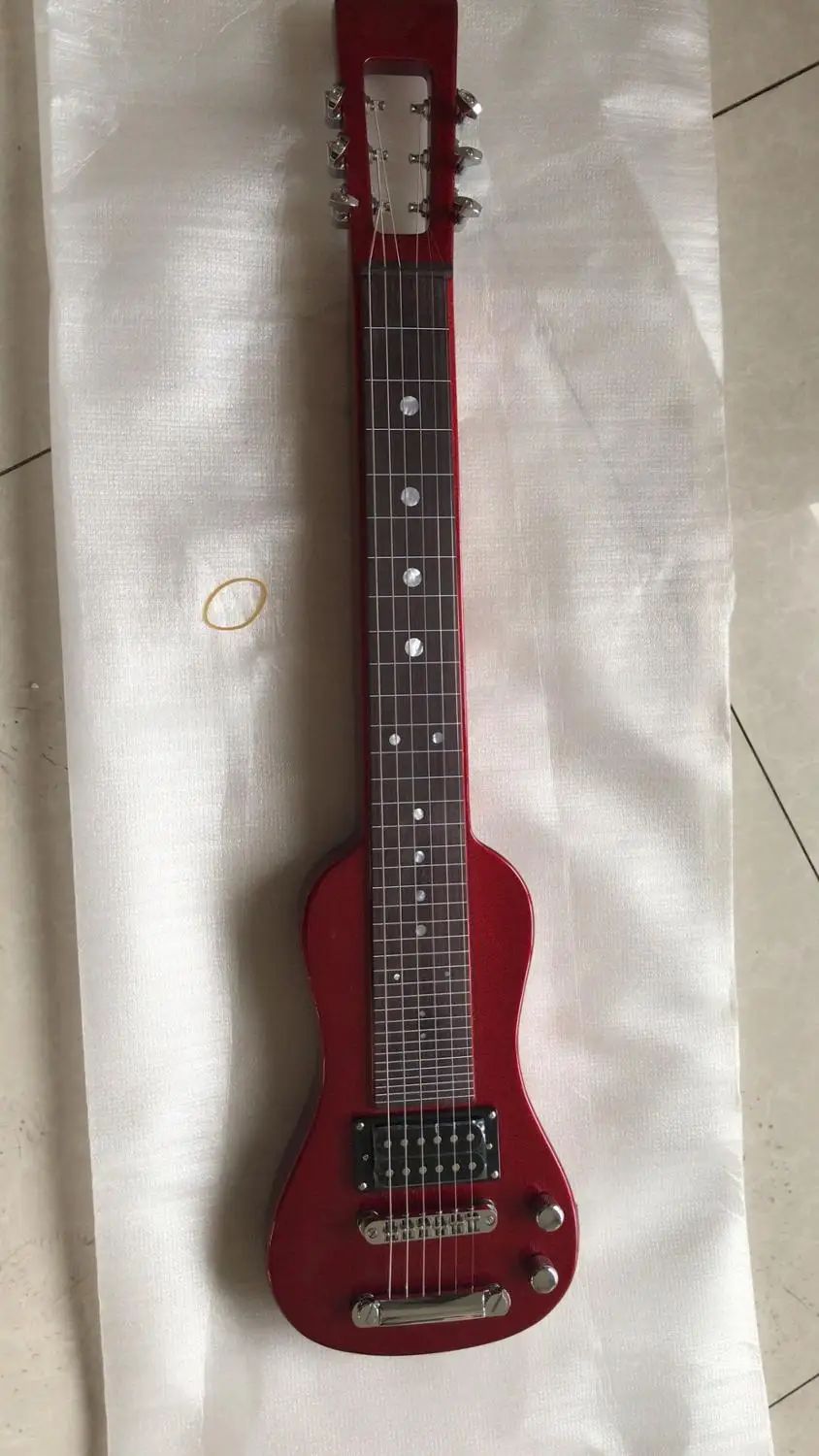 Новая мини гитара для путешествий цельный корпус через шею в красном цвете