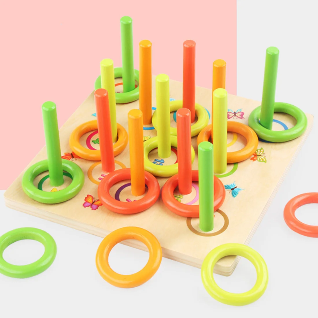 

Children Wooden Block Throwing Ferrule Toys Throwing Game Ring Hoop Interactive Wooden Blocks Toys For Kids Christmas Gifts