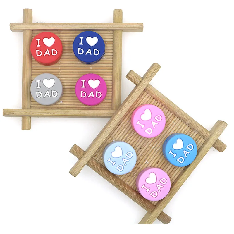 

Kovict 10pcs I Love Dad Silicone Beads Round Baby Teething Beads DIY Pacifier Clips Bead Teething Toys Rodent Baby Products