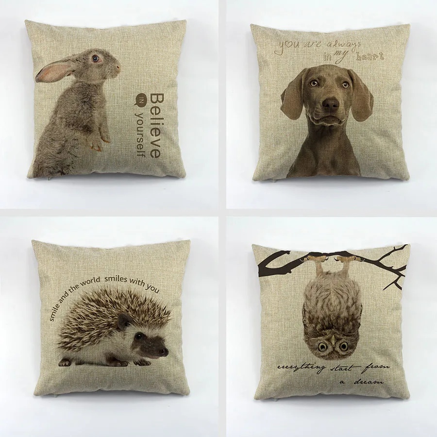 

Animal series The rabbit dogs owl hedgehog printed cushion cover linen polyester throw pillow case cushion cover for home