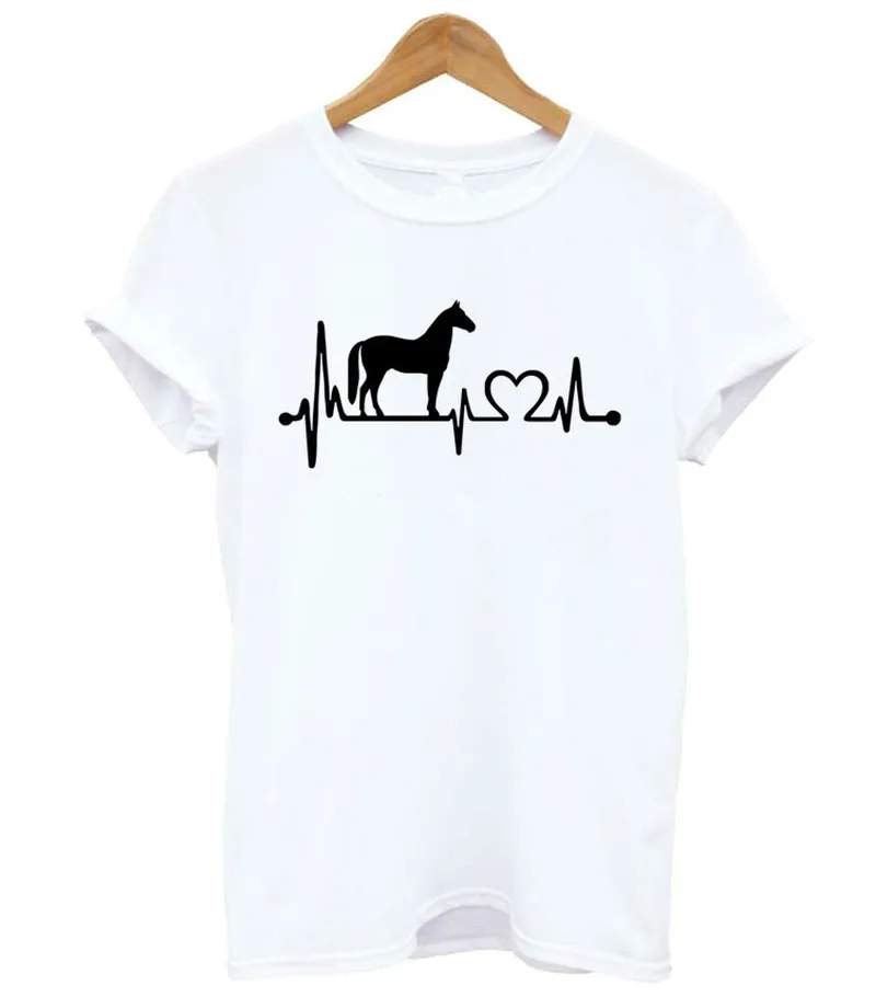 

Horse Heartbeat Line Print T Shirt Women Short Sleeve O Neck Loose Women Tshirt Ladies Summer Fashion Tee Shirt Tops Clothes