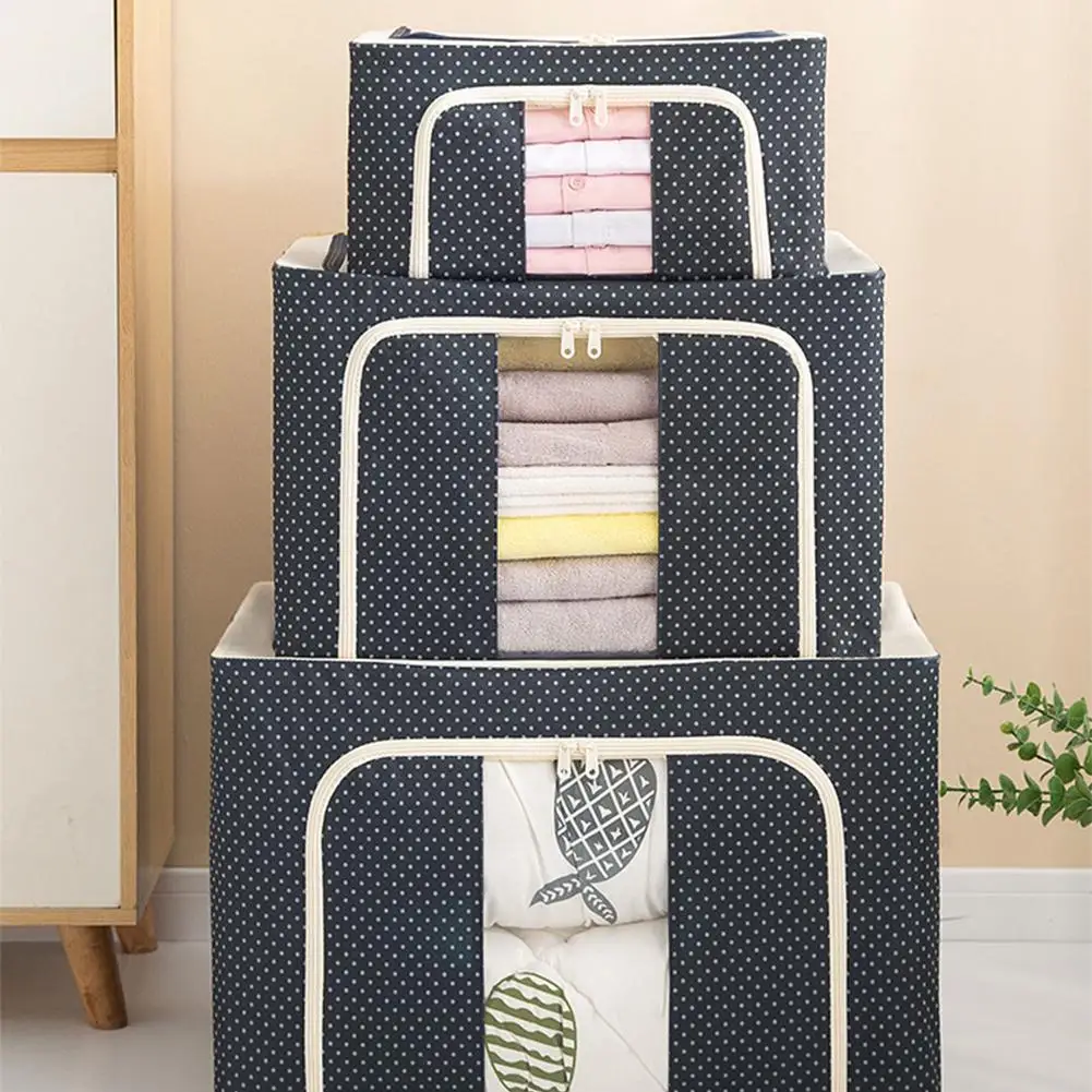 

Built-in Steel Frame Foldable Comforter Clothing Bag Household Clothing Storage Box Dustproof Quilt Storage Wardrobe Organizer