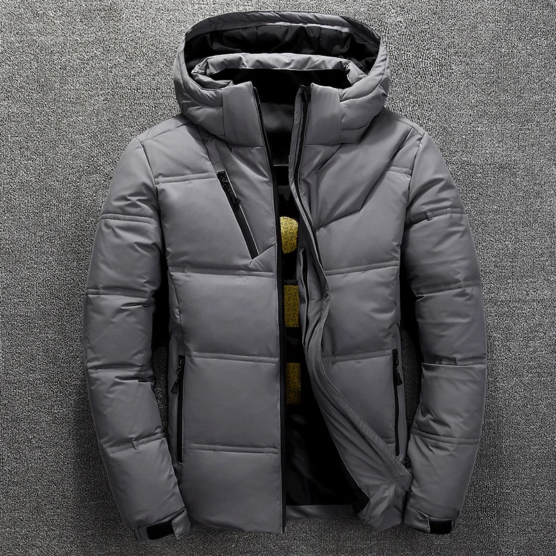 Men's Winter Warm Jacket Coat Casual Autumn Stand Collar Puffer Thick Hooded White Duck Down Jackets Men's -20 Windbreaker Parks