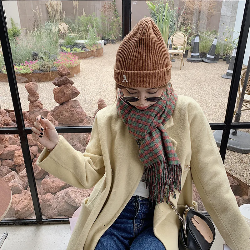 

2020 New Style England Grid Scarf Female Autumn Winter Warm Color Matching Cashmere Tassel Shawl Retro Temperament Scarf