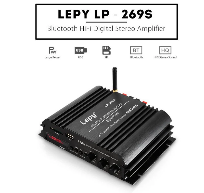 Автомобильный цифровой плеер без адаптера Φ Lepy Bluetooth HIFI Stereo Audio Power 2CH 45W домашняя
