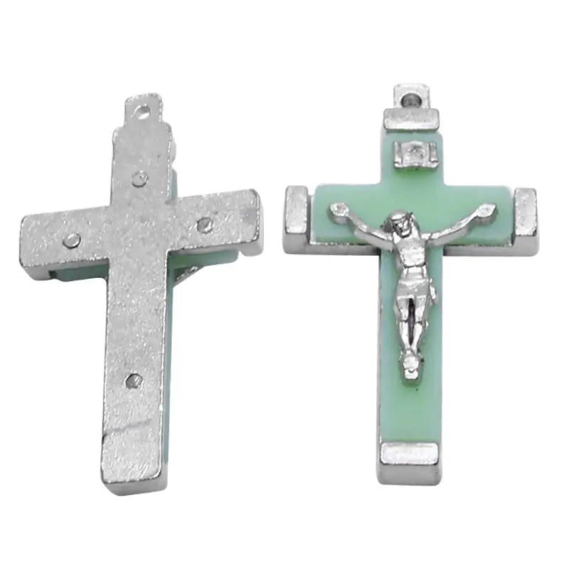 

K5DC 5pcs Metal Christ Jesus Cross Luminous Glow in the Dark Pendant Crucifix Ornaments Charm Necklace Making