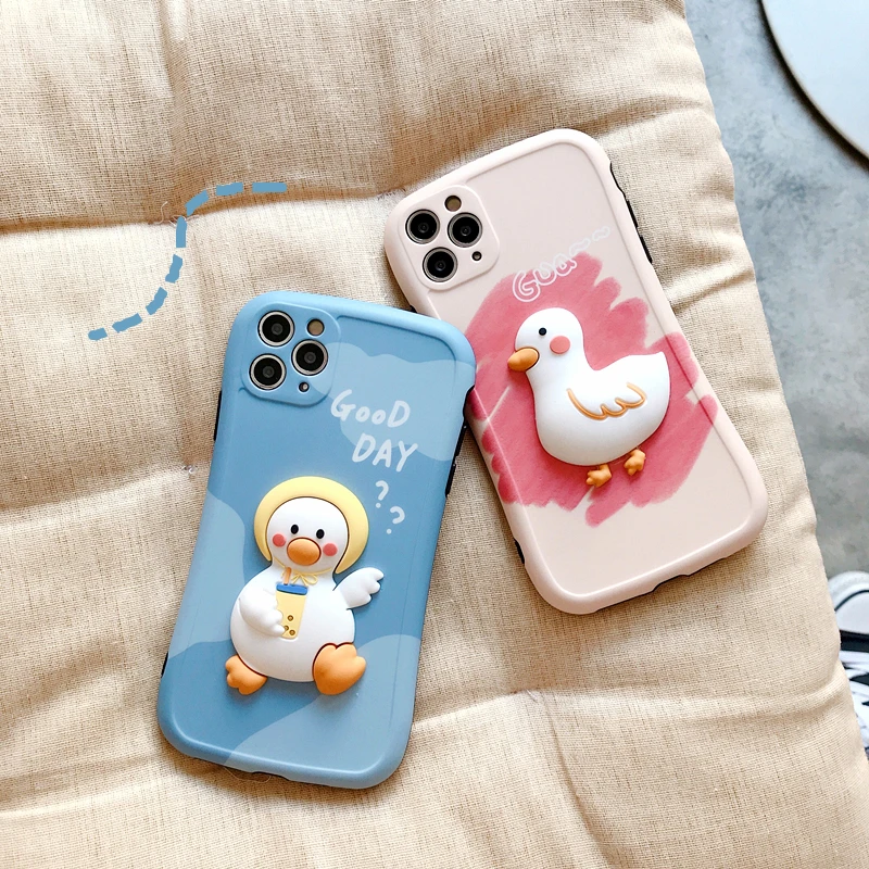 

Lovely Duck Cartoons 3D Soft Case For HuaWei P30 P40 Mate 30 40 Nova 7 8 Pro Cute INS Cover