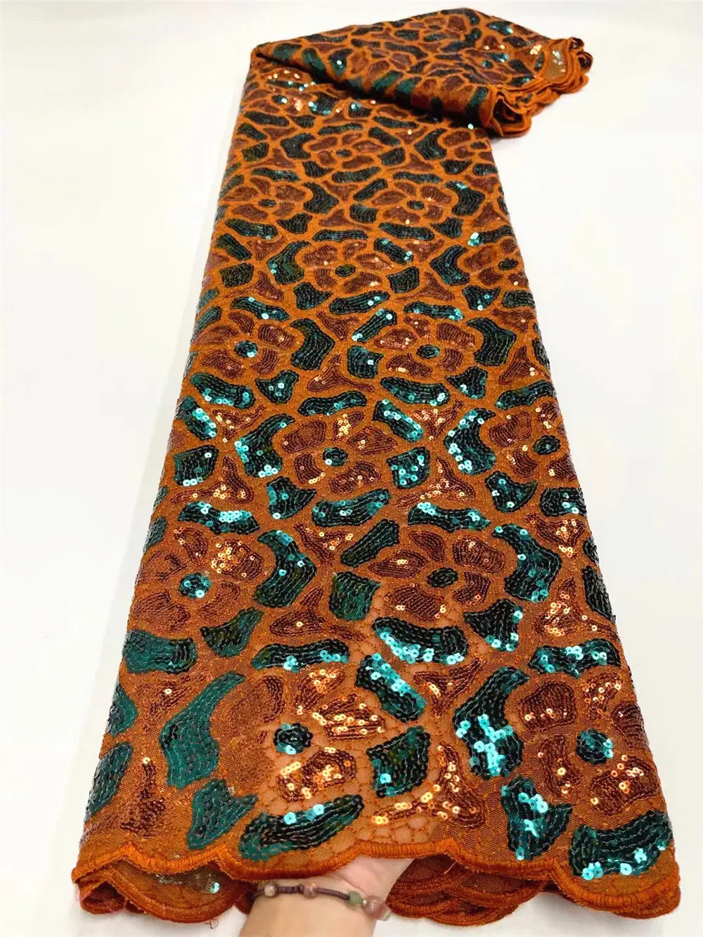 Сетчатая кружевная ткань с двойной цветной вышивкой из пайеток в современном африканском традиционном стиле для шитья на особые случаи F3183.