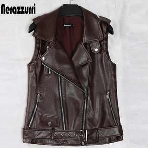 Nerazzurri Черная короткая мотоциклетная кожаная жилетка для женщин на молнии Байкерская куртка из искусственной кожи для женщин Верхняя одежда для женщин женские коженные безрукавка