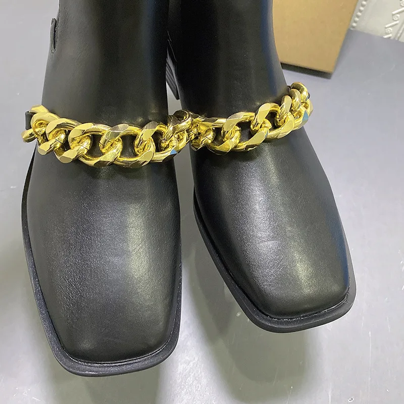 Новинка 2020 модные ботинки Martin Chelse с золотой металлической цепочкой женская