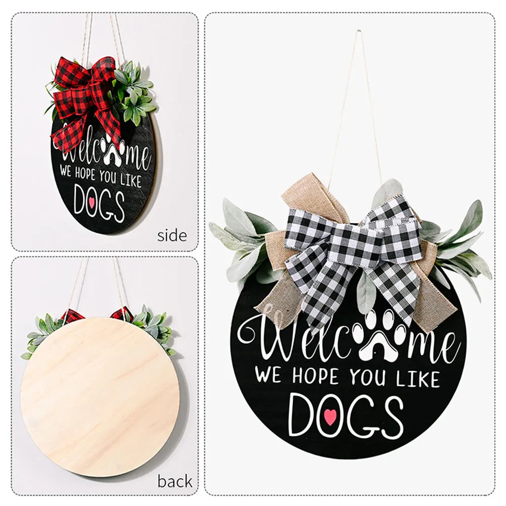 

Welcome Wreath Sign Flowers Bow Front Door Wood Hanging Sign Rustic Porch Decoration Round Outdoor Home Party Hanging Sign Board