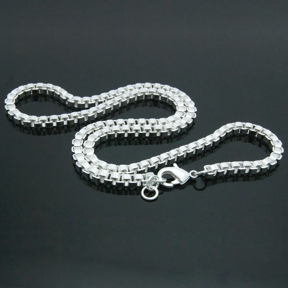 

Silver Pendant Classic Really 925 Sterling Silver Box Chain Female Chokers Necklace For Women Clavicle Chain Jewelry Collares
