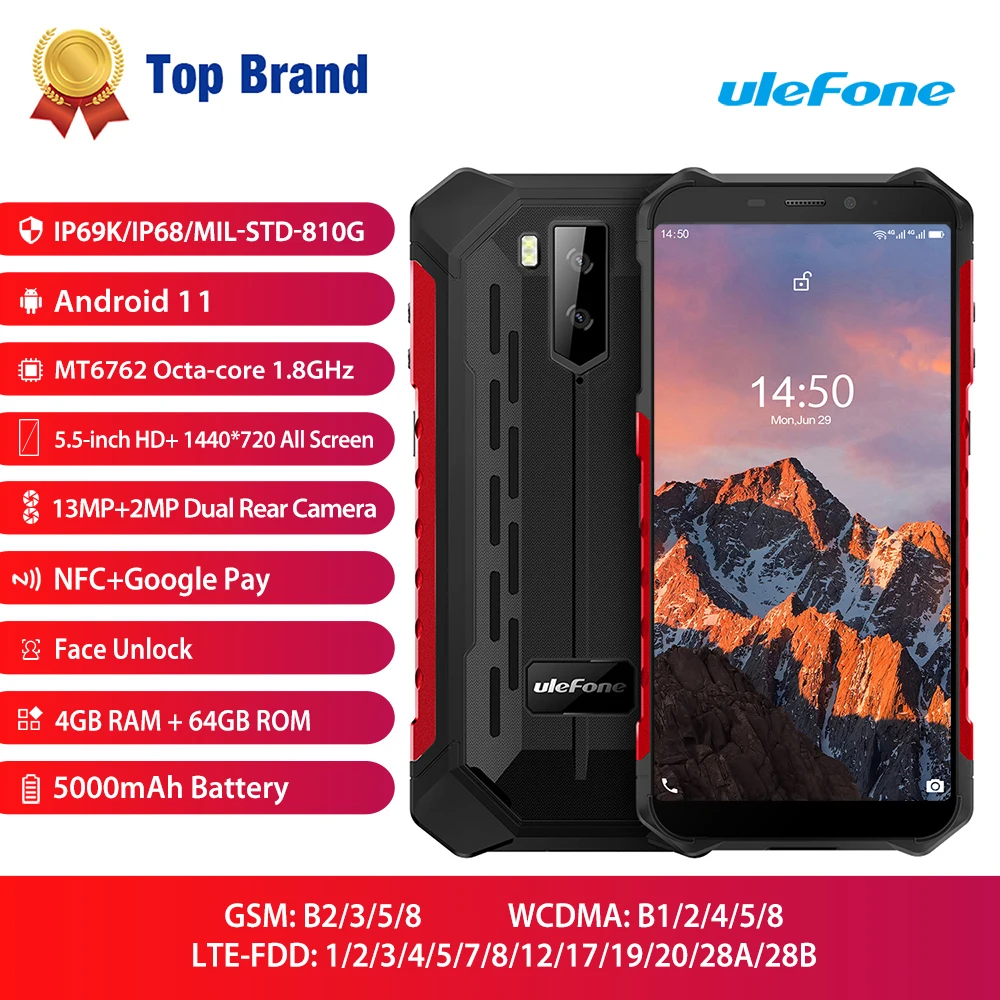 Ceny Osłona Ulefone X5 Pro Android 11 Wytrzymały Wodoodporny Smartfon 4GB + 64GB Telefon Komórkowy NFC 4G LTE Telefon Komórkowy