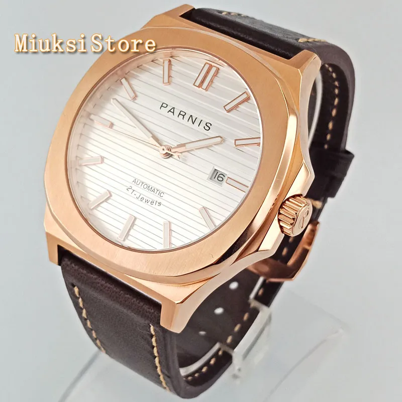 43 мм PARNIS мужские Топ Роскошные деловые часы с серебряным циферблатом сапфировое