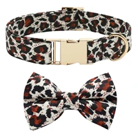 personalized dog collar bowknot belt set medium deep leopard print belt size dog collar customized pet dog id