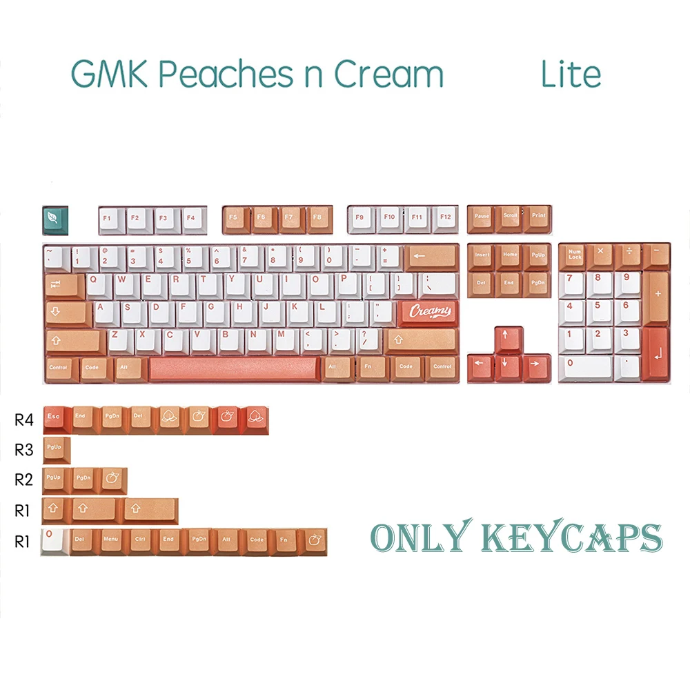 

129 KeyPBT Keycap Cherry Profile DYE-SUB Personalized Peach Keycaps For Mechanical Keyboard Anne Pro 2/GK61