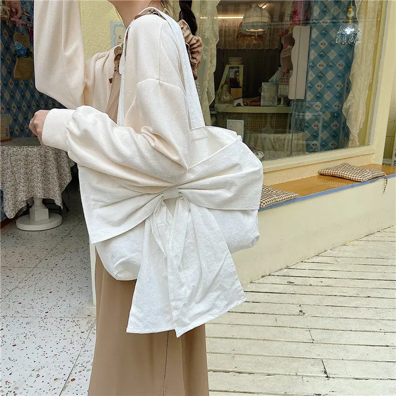 

Canvas Women Bags Large Capacity Female Shoulder Bags Soild Color Ladies Handbags Fashion Bow-knot Crossbody Bags for Girls Bags