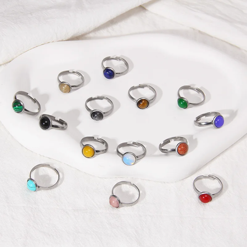 

Fashion Rings Healing Natural Stone Rings Amethysts Opal Pink Quartz Rings Women Party Wedding Jewelry Adjustable Wholesale