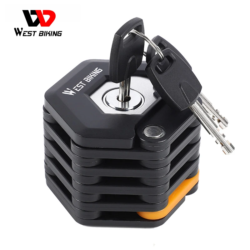 

WEST BIKING Foldable Bike Lock 3 Keys Anti-theft Heavy Duty Chain Cable Padlock Motorcycle Safety Alloy Locks For Bicycle
