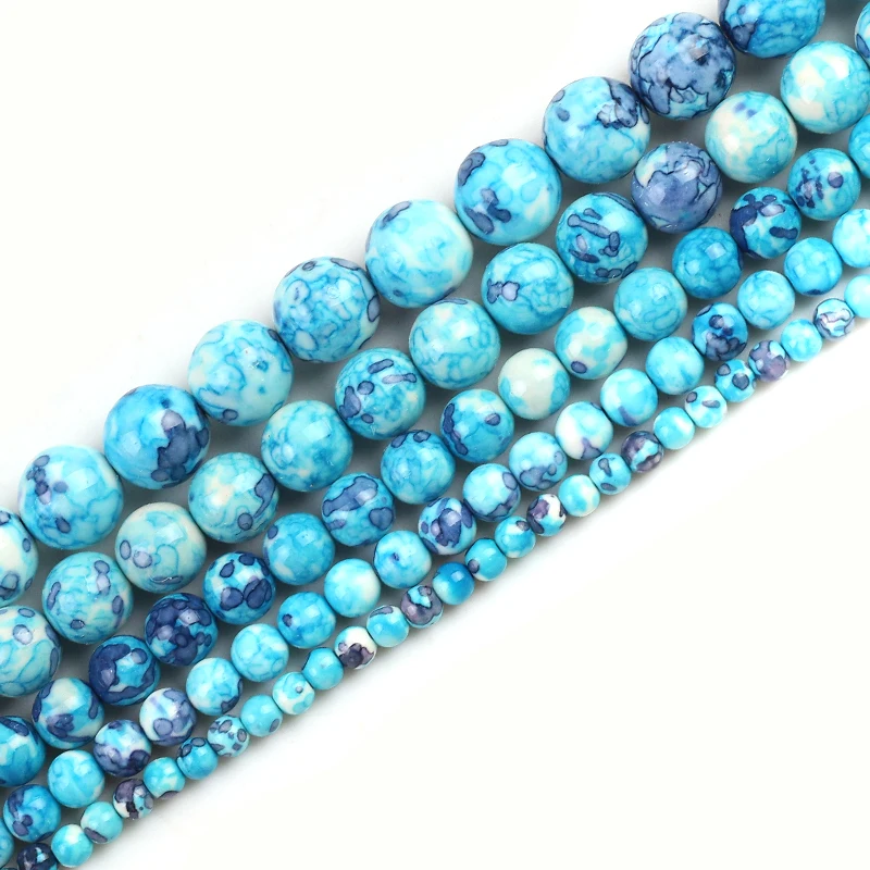 

Blue Colorful Speckled Rainstone Beads Round Loose Stone Beads For Jewelry Making DIY Bracelet Pick Size 4/6/8/10/12mm 15“