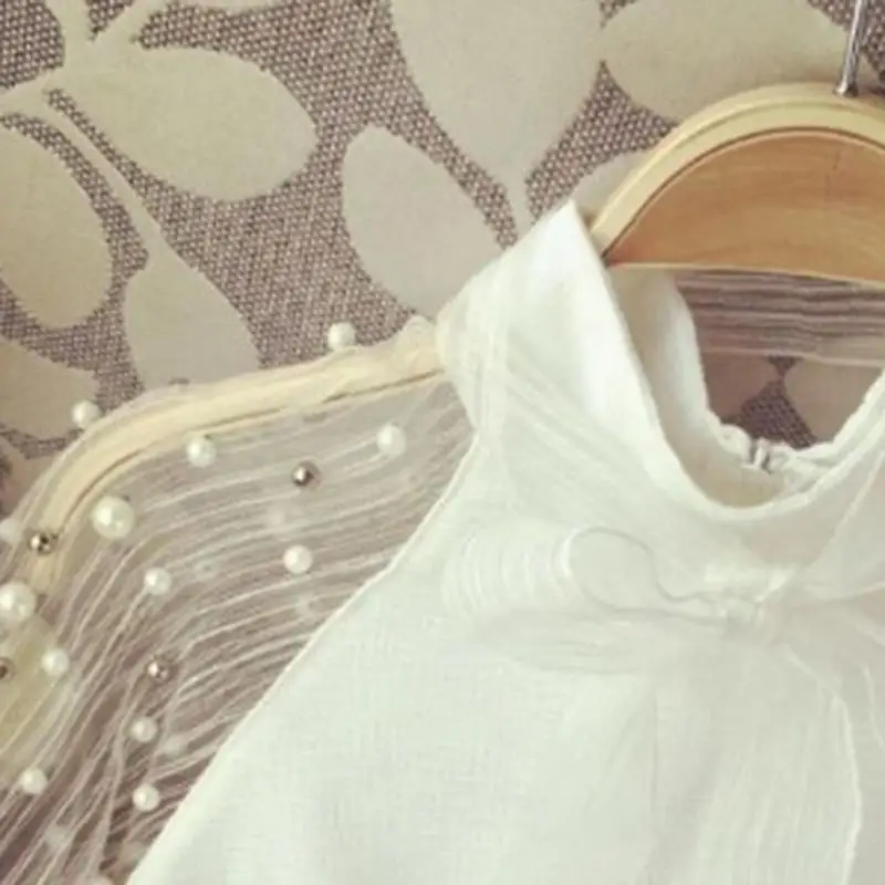 

Blouse 2020 Summer Spring Women Chiffon Shirt Gauze Bow Beading Female Blouses Tops Office Shirts Blusa White