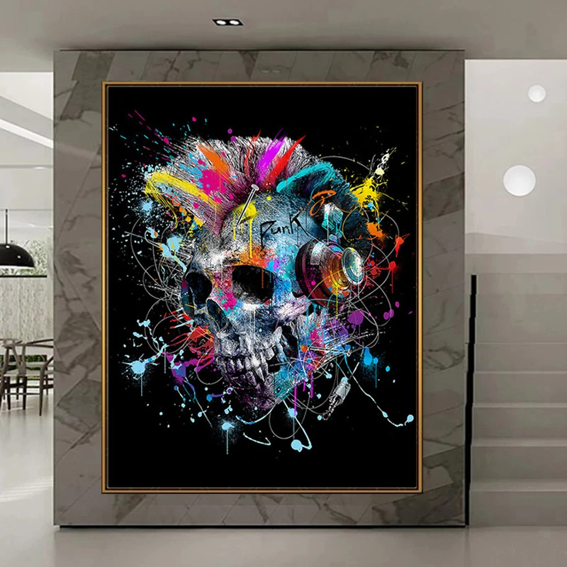 

Doodle Colorful Scary Skulls Posters Ferocious Animals Canvas Paintings Prints Wall Art Pictures for Living Room Decor Cuadros
