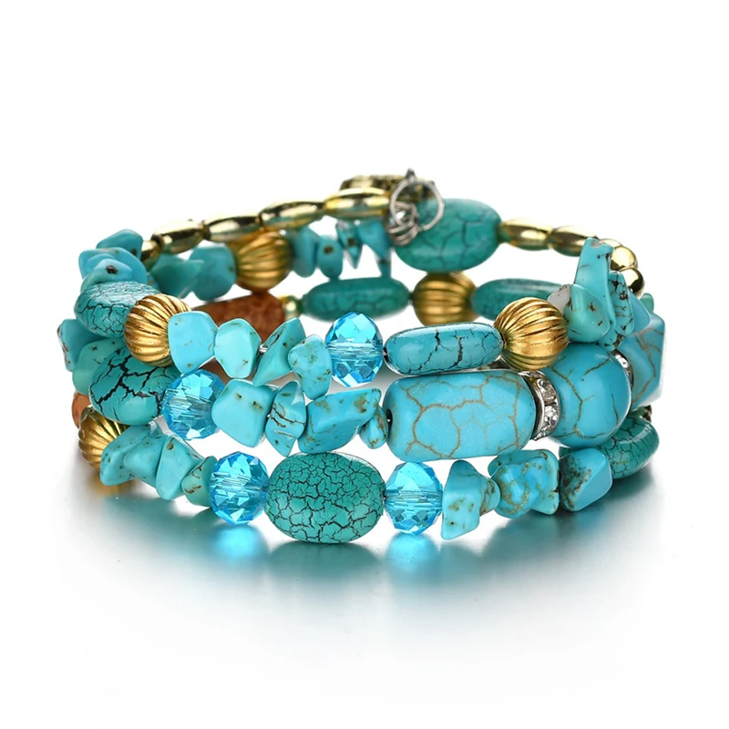 Boho красочные бирюзовые бусины браслет для женщин и мужчин натуральный камень