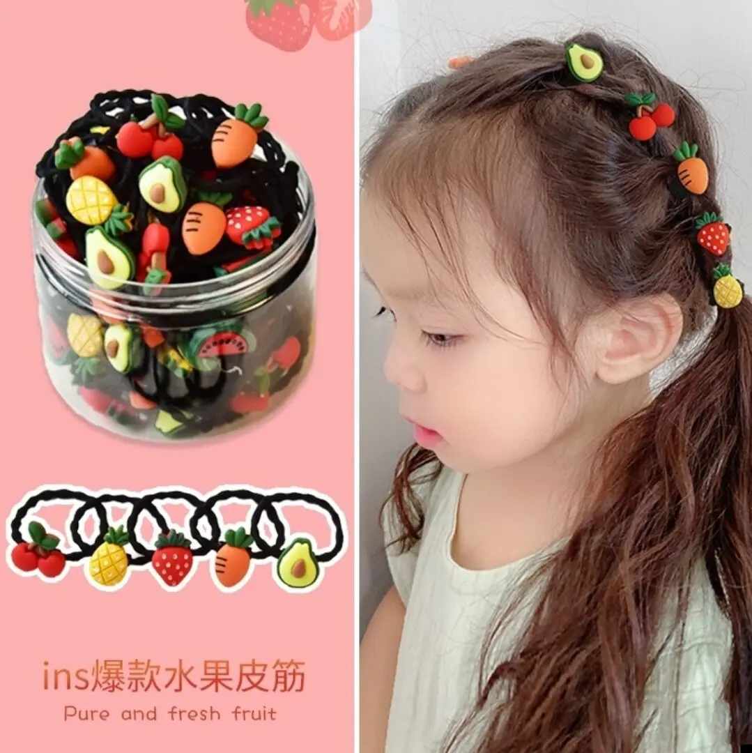 

30/20Pcs/Barrel Cartoon Small Rubber Bands Hair Rope For Girls Kids Korean Fruit/Flower Elastic Hair Bands Ring Hair Accessories
