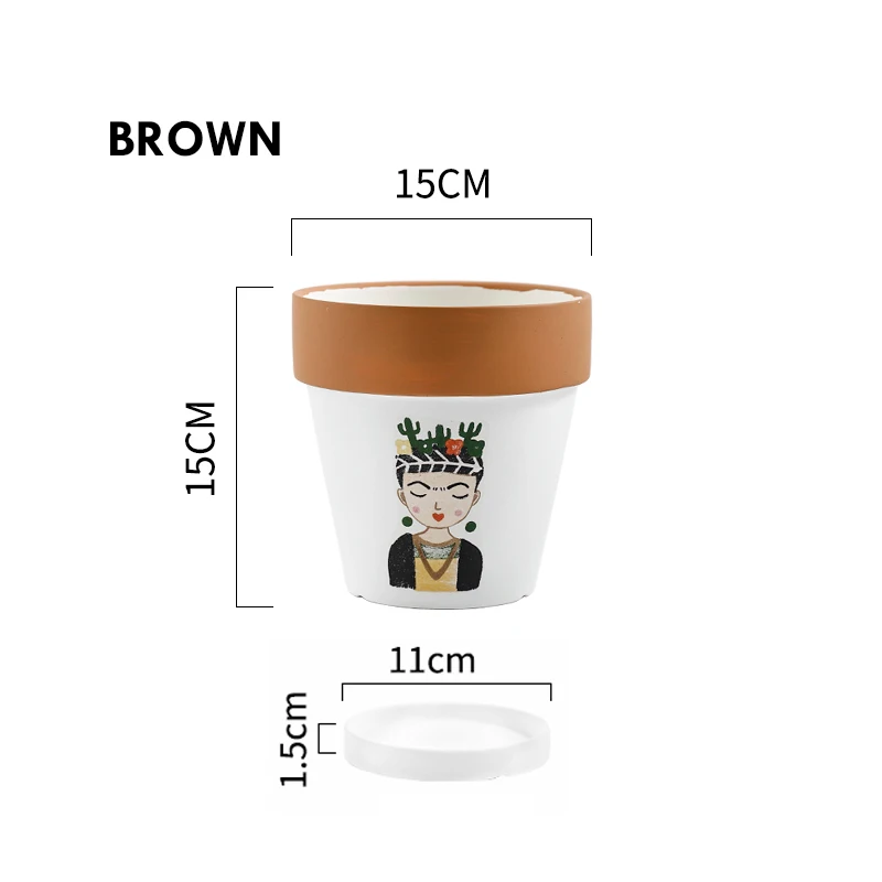 Brown 1 шт. портрет человека керамический горшок для цветов горшок с сливным отверстием садовый декор цветочный горшок Национальный элемент ремесло - Цвет: Brown