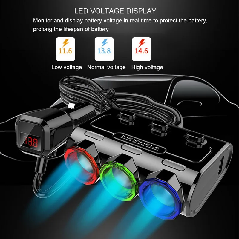 Адаптер для автомобильного прикуривателя выходная мощность Расширенный порт