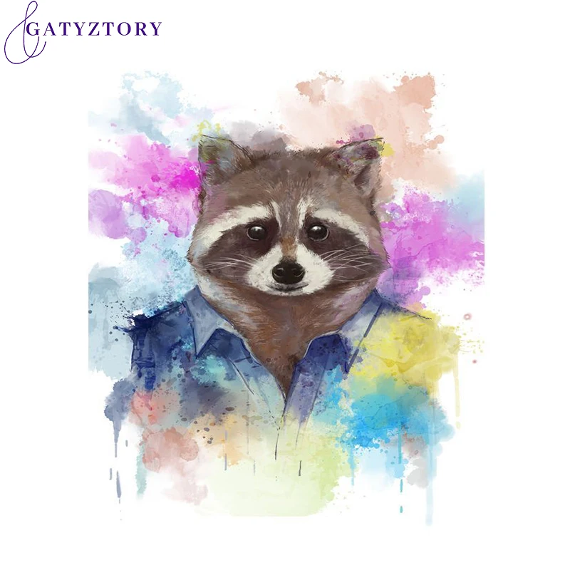 

GATYZTORY Paint By Numbers DIY Watercolor Raccoon 40x50cm Oil Painting By Numbers On Canvas Animals Frameless Home Decor